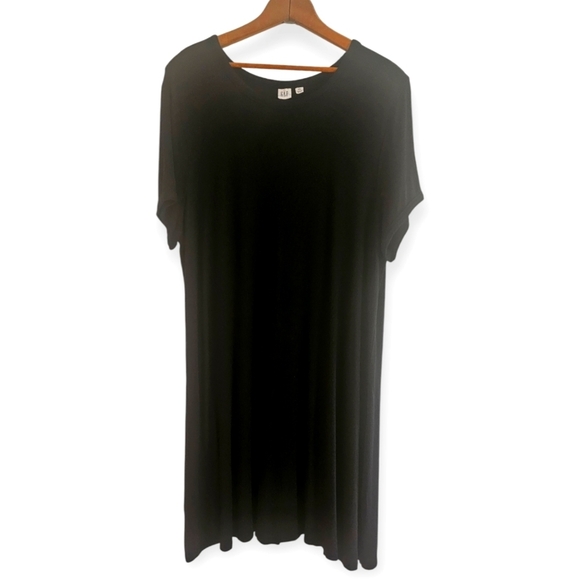 GAP Dresses & Skirts - GAP Rib Knit Short Sleeve Crewneck Black T-shirt Ribbed Midi Dress Size XXL